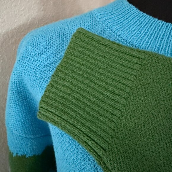 ZARA Mushroom Toadstool Blue Green Striped Check Quirky Indie Sweater Medium - Picture 11 of 15